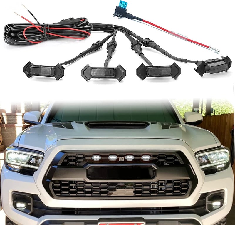 mingjue LED Grill Lights for 2016-2022 Aftermarket Toyota Tacoma TRD PRO Grille with Harness & Fuse(White light with black housing) - Image 1